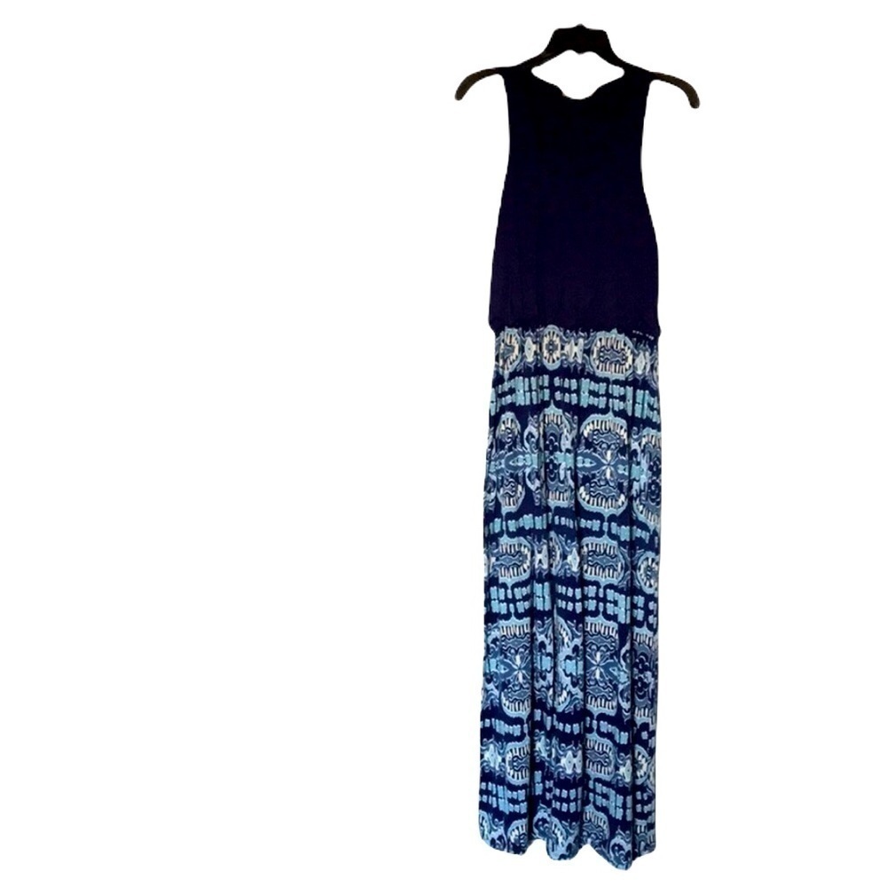 Pink REPUBLIC - Blue and White Maxi Boho Sleeveless Dress - Size Medium